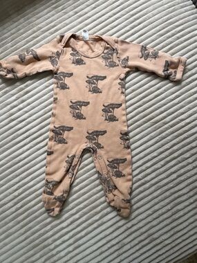 kate quinn tan footie with dark Brown Mushroom Print